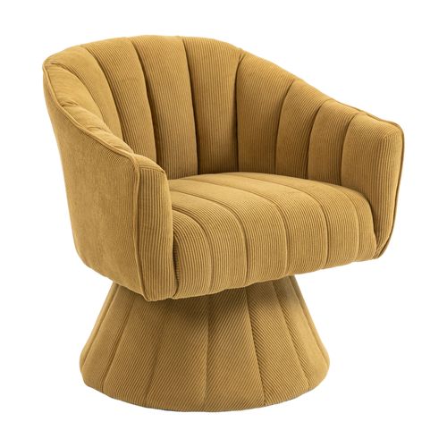 Fauteuil Pivotant En Tissu Velours Côtelé Jaune Moutarde, Assise Profonde, Salon, Chambre Et Bureau