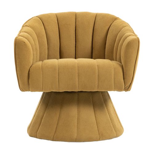 Fauteuil Pivotant En Tissu Velours Côtelé Jaune Moutarde, Assise Profonde, Salon, Chambre Et Bureau