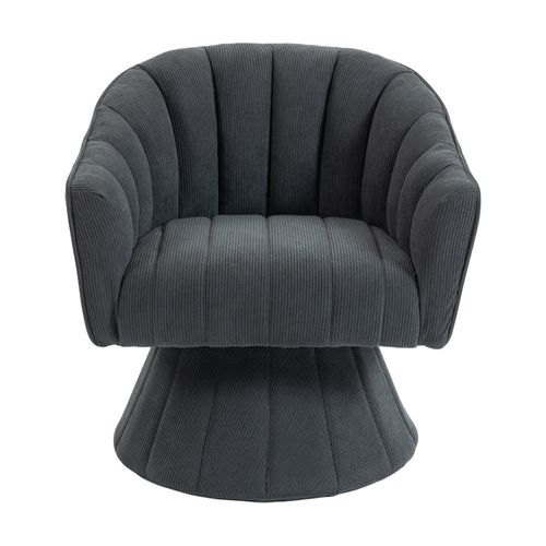 Fauteuil Pivotant En Tissu Velours Côtelé Gris Foncé, Assise Profonde, Salon, Chambre Et Bureau
