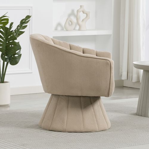 Fauteuil Pivotant En Tissu Velours Côtelé Kaki, Assise Profonde, Salon, Chambre Et Bureau