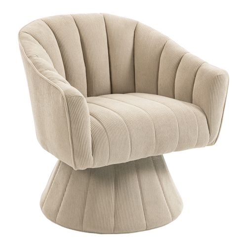 Fauteuil Pivotant En Tissu Velours Côtelé Kaki, Assise Profonde, Salon, Chambre Et Bureau