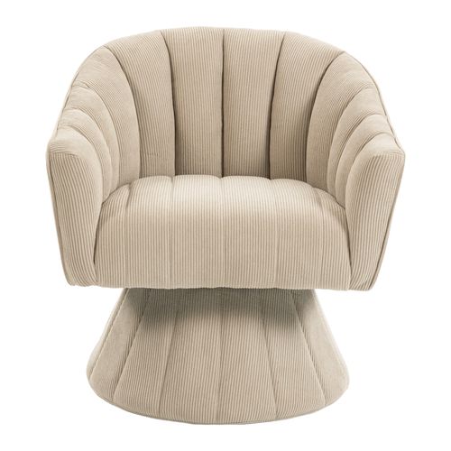Fauteuil Pivotant En Tissu Velours Côtelé Kaki, Assise Profonde, Salon, Chambre Et Bureau