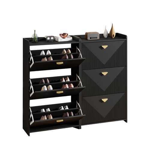 Lot De 2 Meubles à Chaussures 70x30x120 Cm Noir, Portes Abattantes Et Compartiments