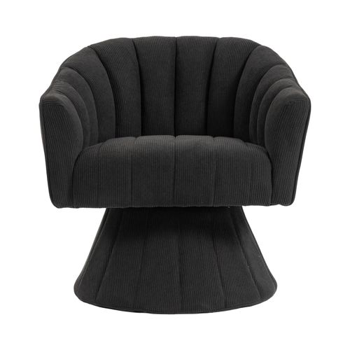 Fauteuil Pivotant En Tissu Velours Côtelé Noir, Assise Profonde, Salon, Chambre Et Bureau