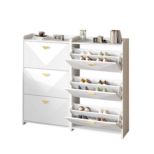 Set 2 Meubles à Chaussures 70x30x120 Cm Blanc, Portes Abattantes Et Compartiments