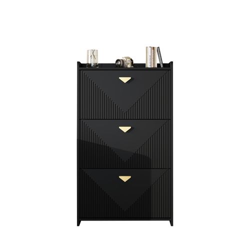 Meuble à Chaussures 70x30x120 Cm Noir Avec 3 Portes Abattantes Et 6 Compartiments