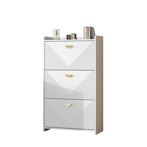 Meuble à Chaussures 70x30x120 Cm Blanc Avec 3 Portes Abattantes Et 6 Compartiments