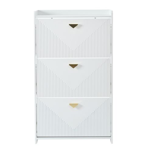 Meuble à Chaussures 70x30x120 Cm Blanc Avec 3 Portes Abattantes Et 6 Compartiments