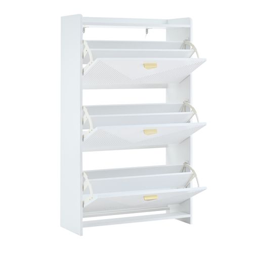 Meuble à Chaussures 70x30x120 Cm Blanc Avec 3 Portes Abattantes Et 6 Compartiments