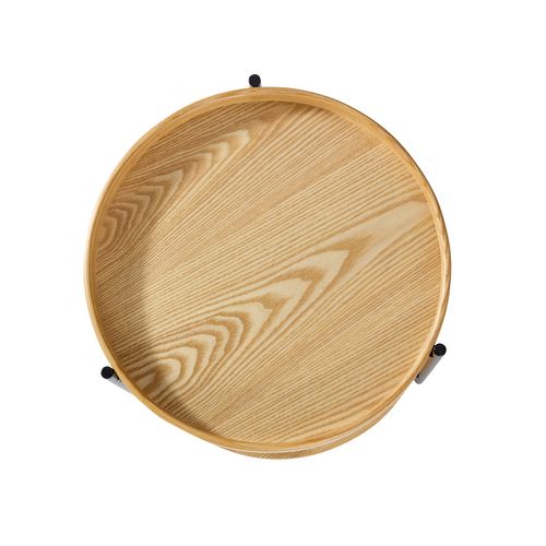 Bout De Canapé Rond 2 Plateaux 44x48 Cm, Bois Et Métal Noir