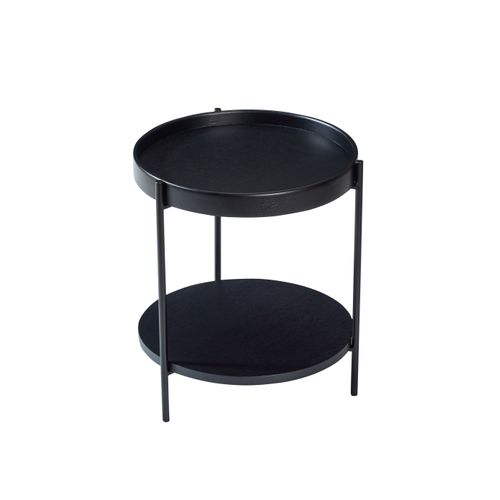 Bout De Canapé Rond 2 Plateaux 44x48 Cm, Bois Noir