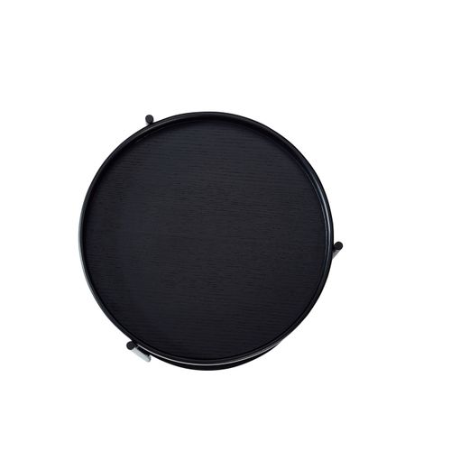 Bout De Canapé Rond 2 Plateaux 44x48 Cm, Bois Noir