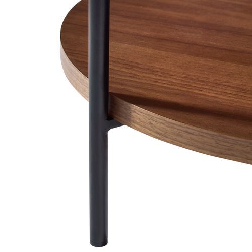 Bout De Canapé Rond 2 Niveaux 44x48 Cm, Bois Noyer Et Métal Noir