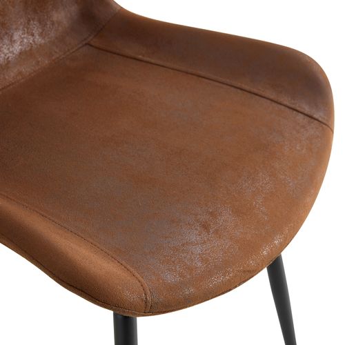 Ensemble Table à Manger Ronde 100 Cm En Bois Avec 4 Chaises Tissu Brun Et Métal Noir