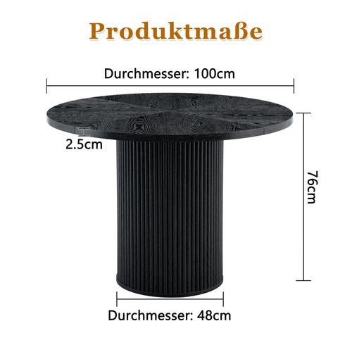 Table De Salle à Manger Ronde 100 Cm Pour 4 à 6 Personnes, Aspect Bois Noir