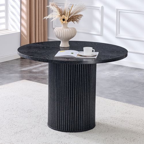 Table De Salle à Manger Ronde 100 Cm Pour 4 à 6 Personnes, Aspect Bois Noir