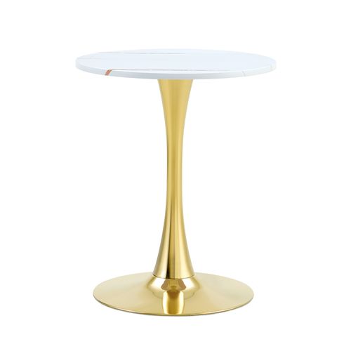 Bout De Canapé Ronde Salon, Table D'appoint 60 Cm, Petite Table Plateau Blanc, Pied Métal Doré