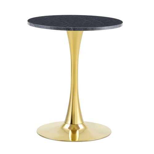 Bout De Canapé Ronde Salon, Table D'appoint 60 Cm, Plateau Noir Effet Marbre, Pied Métal Doré