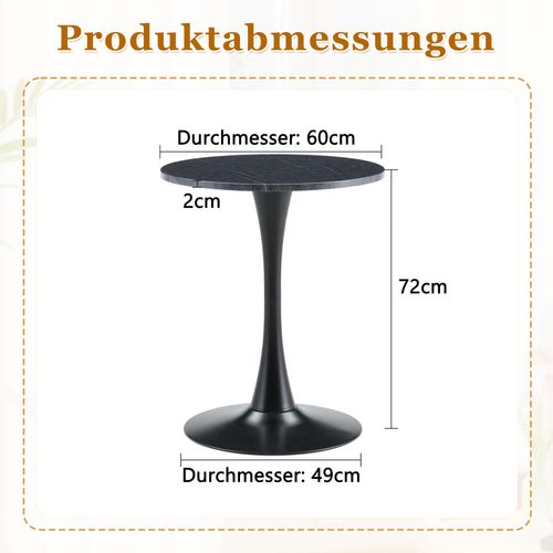 Bout De Canapé Ronde Salon, Table D'appoint 60 Cm, Plateau Noir Effet Marbre, Pied Métal Noir