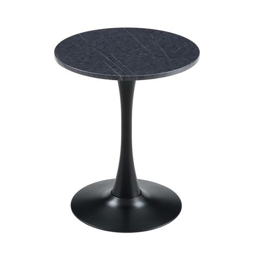 Bout De Canapé Ronde Salon, Table D'appoint 60 Cm, Plateau Noir Effet Marbre, Pied Métal Noir