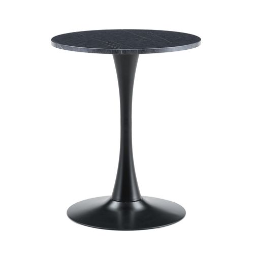 Bout De Canapé Ronde Salon, Table D'appoint 60 Cm, Plateau Noir Effet Marbre, Pied Métal Noir
