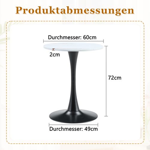 Bout De Canapé Ronde Salon, Table D'appoint 60 Cm, Petite Table Plateau Blanc, Pied Métal Noir