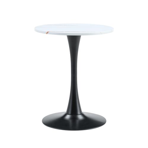 Bout De Canapé Ronde Salon, Table D'appoint 60 Cm, Petite Table Plateau Blanc, Pied Métal Noir