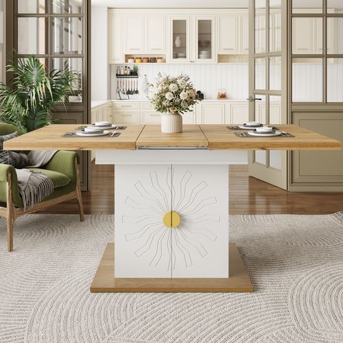 Table à Manger Extensible 4–6 Personnes 110-140x70x76 Cm Blanche Avec 2 Étagères