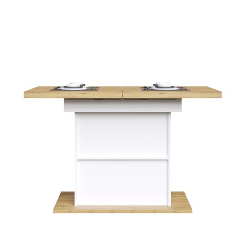 Table à Manger Extensible 4–6 Personnes 110-140x70x76 Cm Blanche Avec 2 Étagères