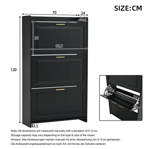 Set De 2 Meubles à Chaussures 70x24x120 Cm Noir Avec Portes Abattantes Et 6 Compartiments