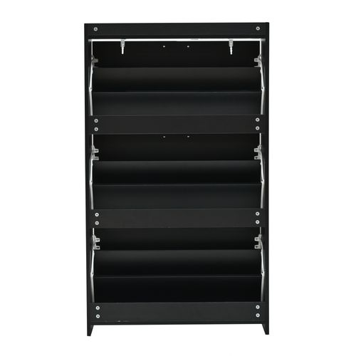 Armoire à Chaussures 70x24x120 Cm Noir Avec 6 Compartiments Et Portes Abattantes