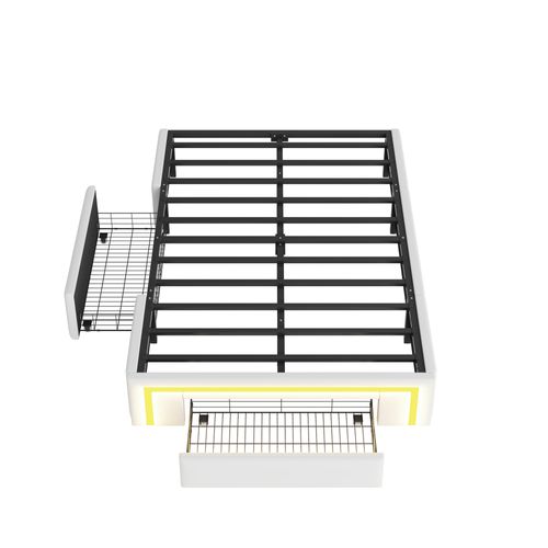 Lit Enfant LED 90x200 Cm Avec 2 Tiroirs De Rangement, Pu Blanc, Sommier à Lattes