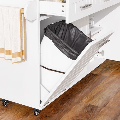 Desserte, Îlot De Cuisine Mobile 120×40(70)×90 Cm Avec Prises USB, Rangements Et Roulettes, Blanc