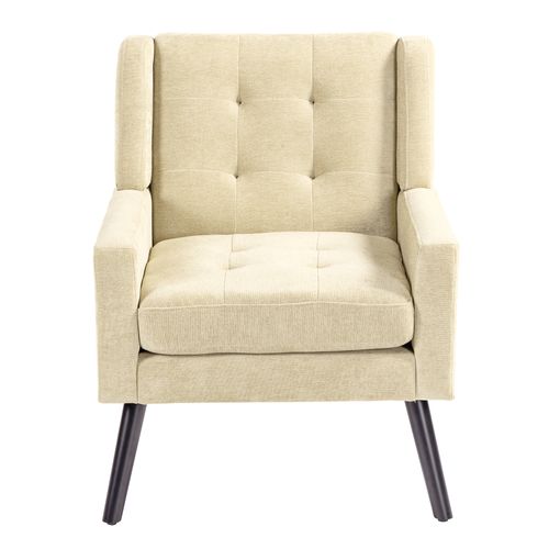 Fauteuil Compact En Tissu Lin Beige, Pieds En Bois, Salon, Chambre Et Bureau