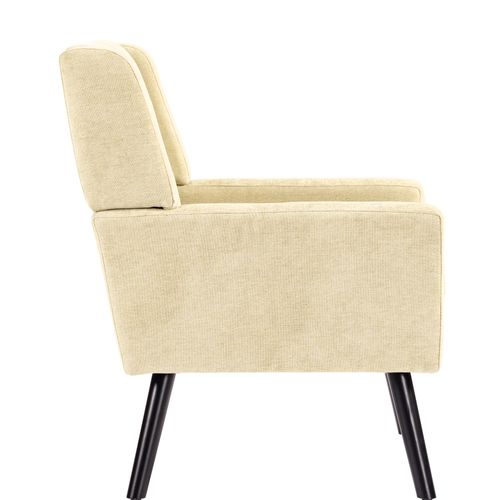 Fauteuil Compact En Tissu Lin Beige, Pieds En Bois, Salon, Chambre Et Bureau