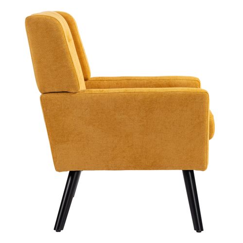 Fauteuil Compact En Tissu Lin Jaune, Pieds En Bois, Salon, Chambre Et Bureau