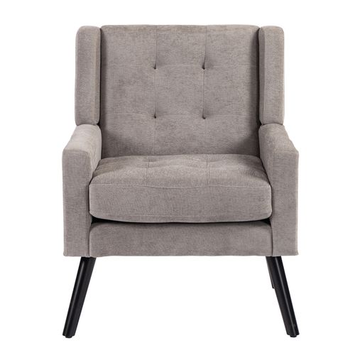 Fauteuil Compact En Tissu Lin Gris Clair, Pieds En Bois, Salon, Chambre Et Bureau