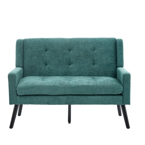 Banquette, Canapé 2 Places En Lin Vert Rétro Avec Coussins En Mousse Haute Densité