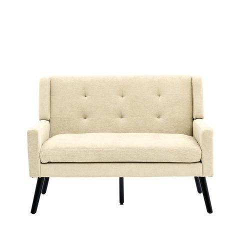 Banquette, Canapé 2 Places En Lin Beige, Pieds En Bois Antidérapants