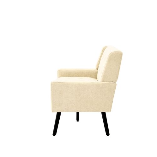 Banquette, Canapé 2 Places En Lin Beige, Pieds En Bois Antidérapants