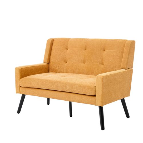 Banquette, Canapé 2 Places En Lin Jaune, Pieds En Bois Antidérapants