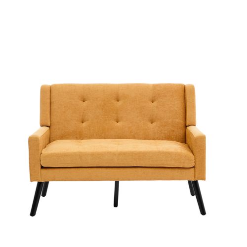 Banquette, Canapé 2 Places En Lin Jaune, Pieds En Bois Antidérapants