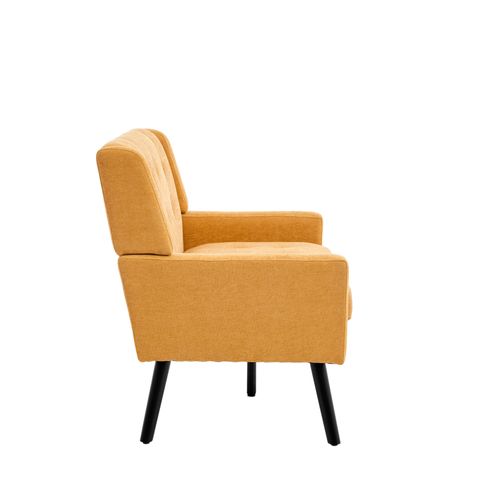 Banquette, Canapé 2 Places En Lin Jaune, Pieds En Bois Antidérapants