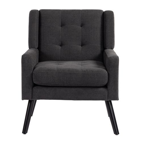 Fauteuil Compact En Tissu Lin Gris Foncé, Pieds En Bois, Salon, Chambre Et Bureau