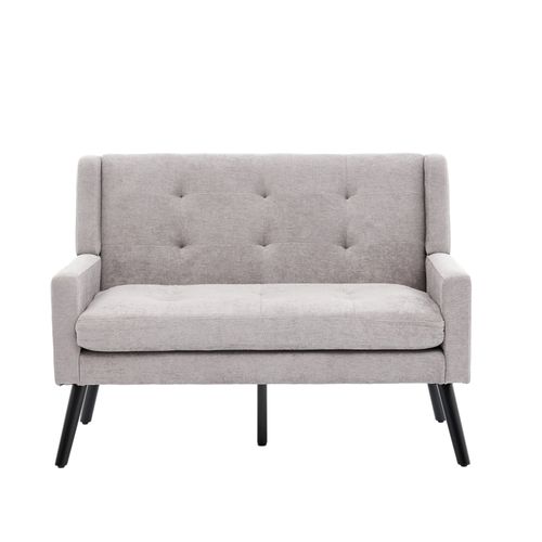 Banquette, Canapé 2 Places En Lin Gris Clair, Pieds En Bois Antidérapants