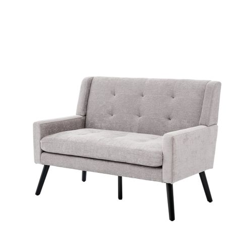 Banquette, Canapé 2 Places En Lin Gris Clair, Pieds En Bois Antidérapants