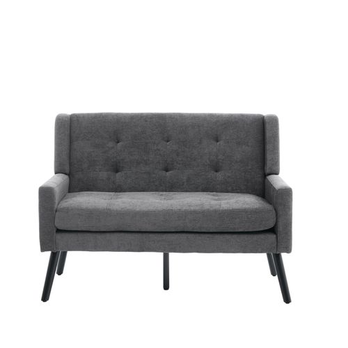 Banquette, Canapé 2 Places En Lin Gris Foncé, Pieds En Bois Antidérapants