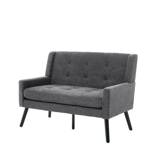 Banquette, Canapé 2 Places En Lin Gris Foncé, Pieds En Bois Antidérapants