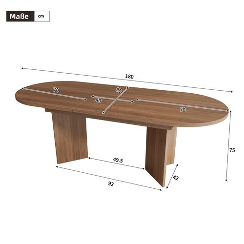 Table à Manger Extensible 140/180x90 Cm Bois Noyer, Pour 4 à 8 Personnes