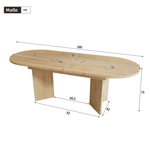 Table à Manger Extensible 140/180x90 Cm Bois Chêne, Pour 4 à 8 Personnes